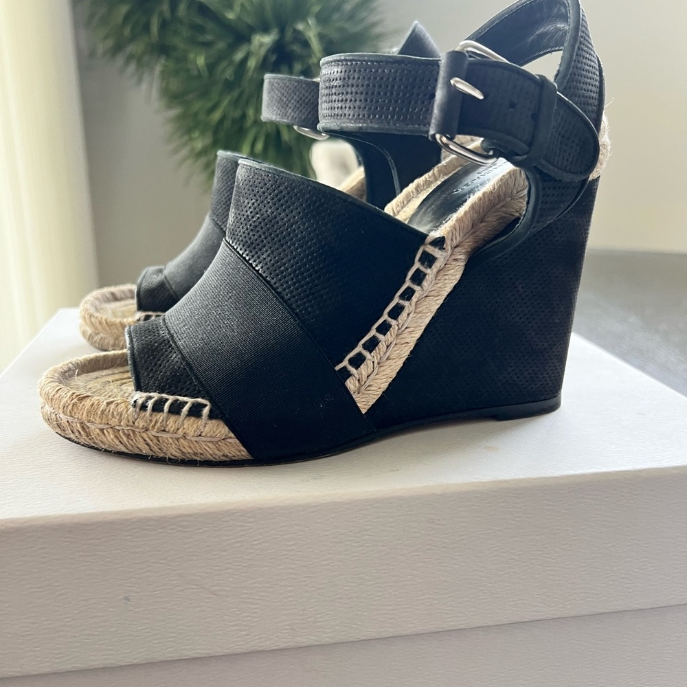 Balenciaga Black Wedge Espadrille Sandals with Ankle Buckle - Picture 2 of 9